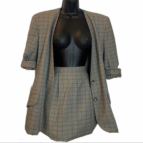 Vintage Gray Check Skirt Suit Size 10